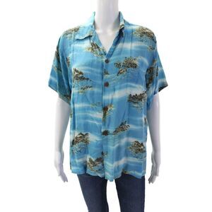 Riley Mens Button Down Short Sleeves Hawaiian Shirt Blue Size One Size